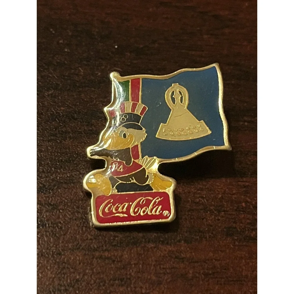 Vintage 1984 Los Angeles Olympics Coca Cola Sam Eagle Lesotho Flag Lapel Pin